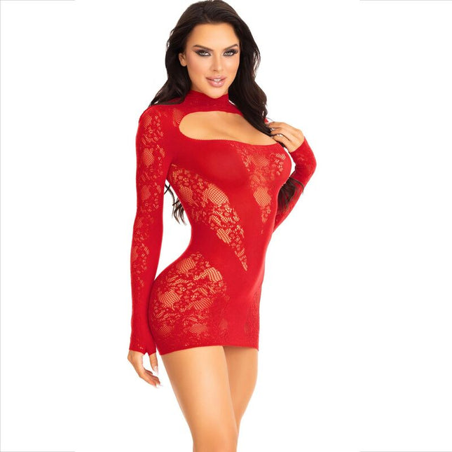 LEG AVENUE - MINI ROBE AVEC DENTELLE MANCHES LONGUES ROUGE by LEG AVENUE DRESSES