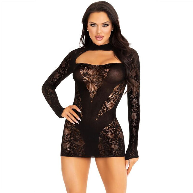 LEG AVENUE - MINI ROBE AVEC DENTELLE MANCHES LONGUES NOIR by LEG AVENUE DRESSES