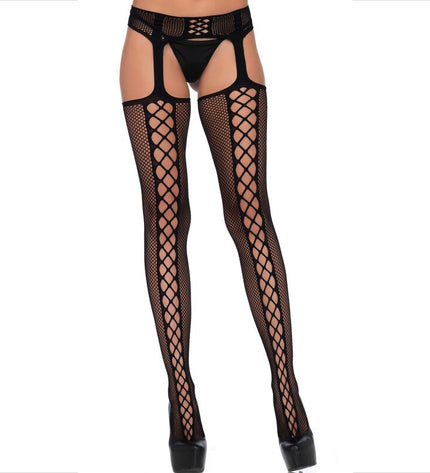 LEG AVENUE - BAS FILET ET JARRATIÈRE NOIR by LEG AVENUE HOSIERY