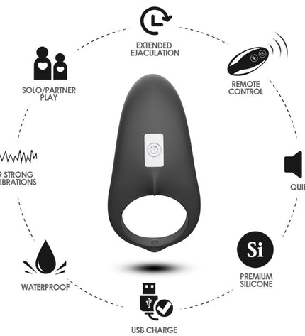 ARMONY - ANNEAU VIBRATEUR SHARK POUR COUPLES TÉLÉCOMMANDE NOIR by ARMONY FOR HIM