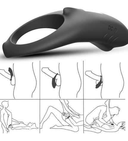 ARMONY - ANNEAU VIBRATEUR SHARK POUR COUPLES TÉLÉCOMMANDE NOIR by ARMONY FOR HIM