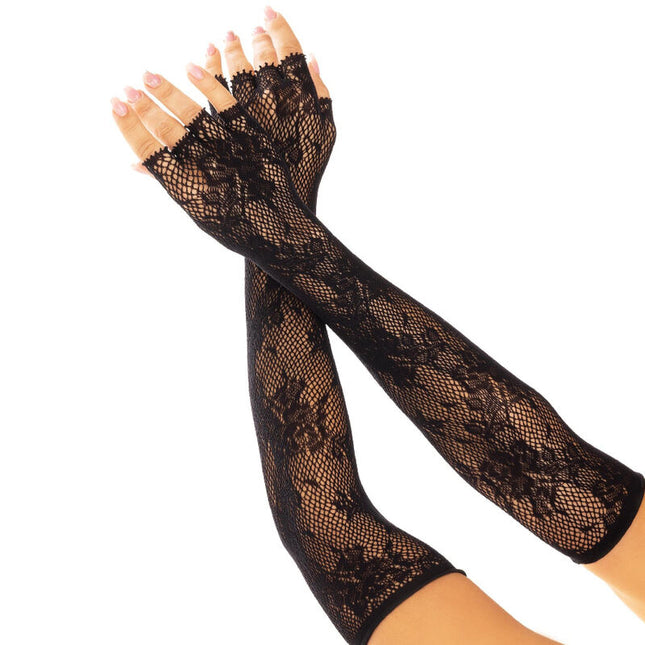 LEG AVENUE - GANTS SANS DOIGTS RESEAU FLORAL NOIR by LEG AVENUE HOSIERY