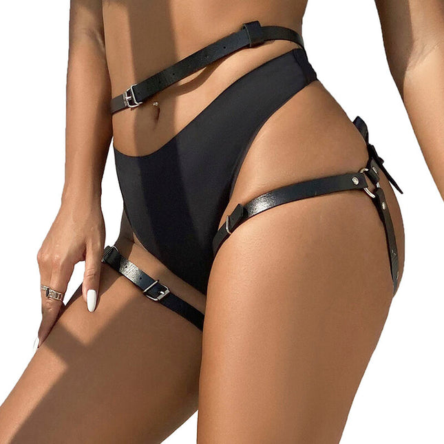 SUBBLIME - HARNAIS DE TAILLE ET DE JAMBES EN CUIR NOIR TAILLE UNIQUE by SUBBLIME FETISH
