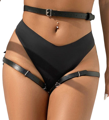 SUBBLIME - HARNAIS DE TAILLE ET DE JAMBES EN CUIR NOIR TAILLE UNIQUE by SUBBLIME FETISH