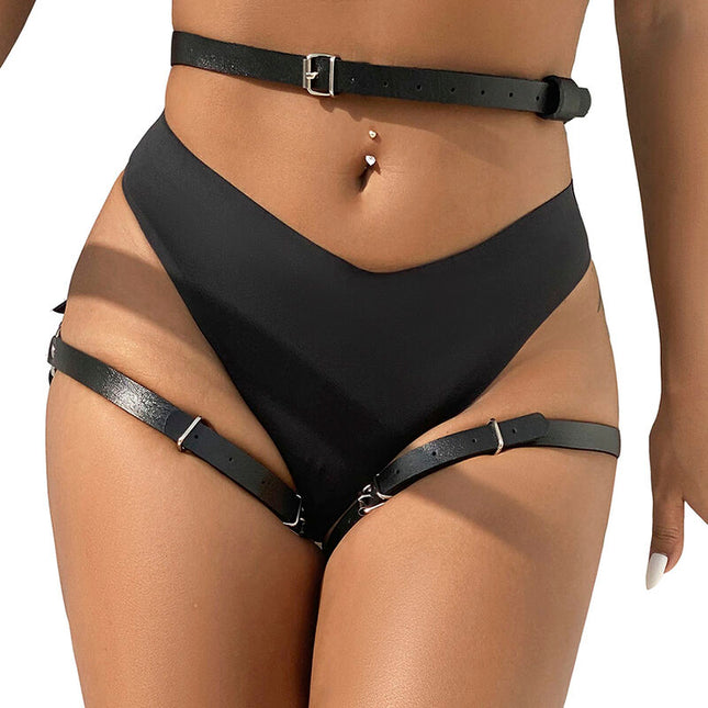SUBBLIME - HARNAIS DE TAILLE ET DE JAMBES EN CUIR NOIR TAILLE UNIQUE by SUBBLIME FETISH