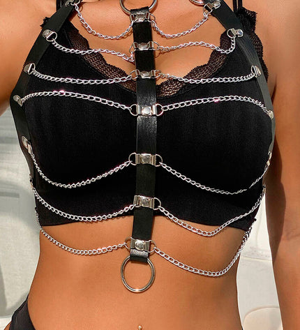 SUBBLIME - HARNAIS POITRINE CHAÎNE S EN CUIR NOIR TAILLE UNIQUE by SUBBLIME FETISH