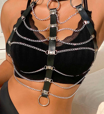 SUBBLIME - HARNAIS POITRINE CHAÎNE S EN CUIR NOIR TAILLE UNIQUE by SUBBLIME FETISH