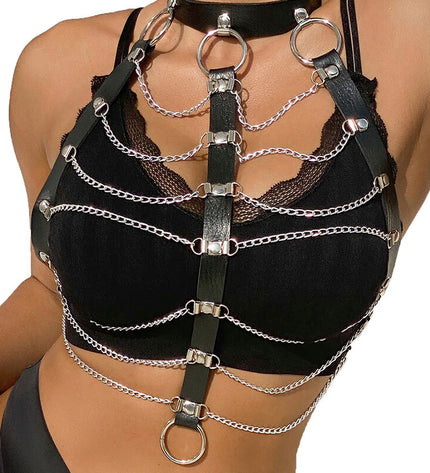 SUBBLIME - HARNAIS POITRINE CHAÎNE S EN CUIR NOIR TAILLE UNIQUE by SUBBLIME FETISH