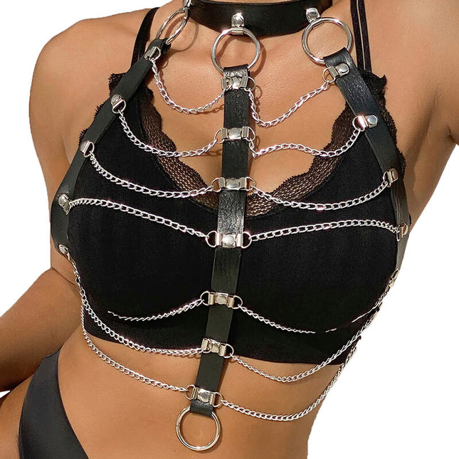 SUBBLIME - HARNAIS POITRINE CHAÎNE S EN CUIR NOIR TAILLE UNIQUE by SUBBLIME FETISH