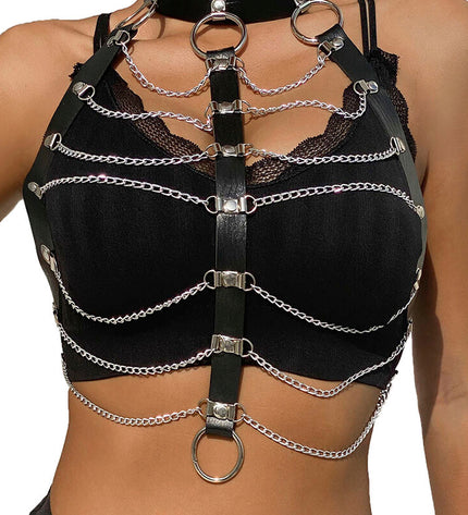SUBBLIME - HARNAIS POITRINE CHAÎNE S EN CUIR NOIR TAILLE UNIQUE by SUBBLIME FETISH