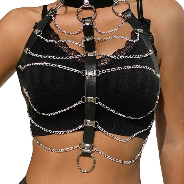 SUBBLIME - HARNAIS POITRINE CHAÎNE S EN CUIR NOIR TAILLE UNIQUE by SUBBLIME FETISH