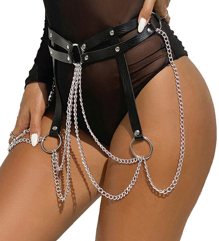 SUBBLIME - CHAINE BAGUE CUIR CEINTURE NOIR TAILLE UNIQUE by SUBBLIME FETISH