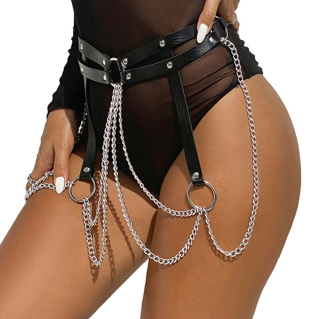SUBBLIME - CHAINE BAGUE CUIR CEINTURE NOIR TAILLE UNIQUE by SUBBLIME FETISH