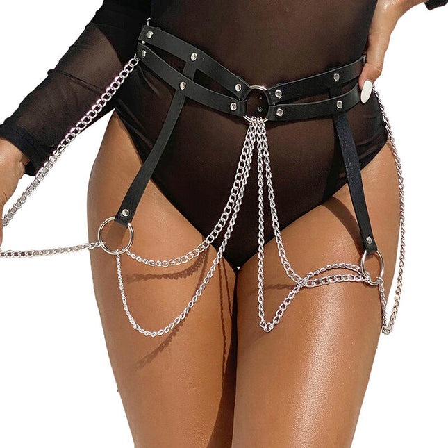 SUBBLIME - CHAINE BAGUE CUIR CEINTURE NOIR TAILLE UNIQUE by SUBBLIME FETISH