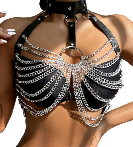 SUBBLIME - HARNAIS POITRINE AVEC GRANDES CHAÎNE S ANNEAUX TAILLE UNIQUE by SUBBLIME FETISH