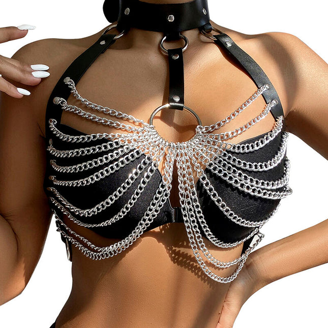 SUBBLIME - HARNAIS POITRINE AVEC GRANDES CHAÎNE S ANNEAUX TAILLE UNIQUE by SUBBLIME FETISH