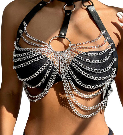 SUBBLIME - HARNAIS POITRINE AVEC GRANDES CHAÎNE S ANNEAUX TAILLE UNIQUE by SUBBLIME FETISH
