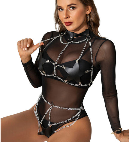 SUBBLIME - HARNAIS COMPLET AVEC CHAÎNE OILE DÉTAIL TAILLE UNIQUE by SUBBLIME FETISH