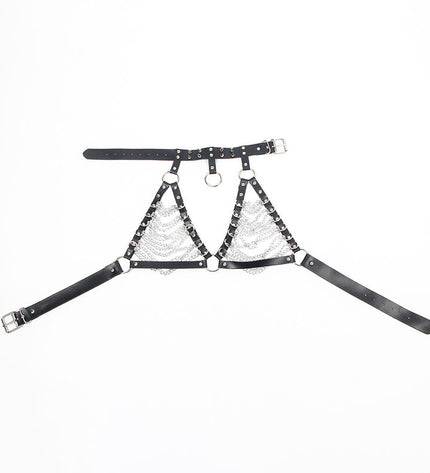 SUBBLIME - SOUTIEN-GORGE HARNAIS ET COLLIER AVEC CHAÎNE S TAILLE UNIQUE by SUBBLIME FETISH