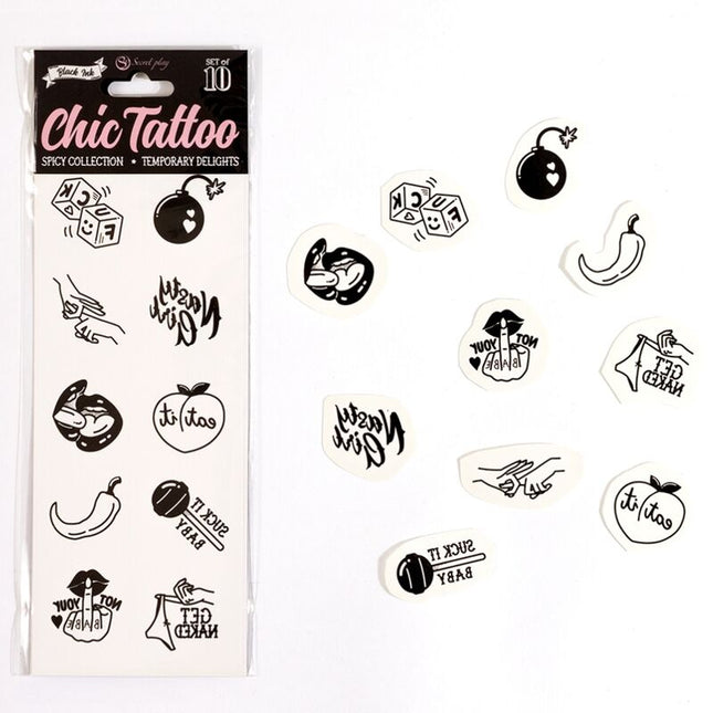 SECRET PLAY - LOT DE 10 TATOUAGES TEMPORAIRES SPICY COLLECTION by SECRETPLAY
