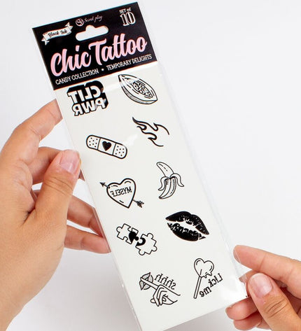 SECRET PLAY - ENSEMBLE DE 10 TATOUAGES TEMPORAIRES CANDY COLLECTION by SECRETPLAY