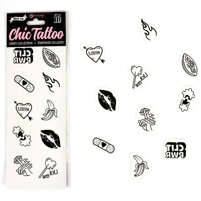 SECRET PLAY - ENSEMBLE DE 10 TATOUAGES TEMPORAIRES CANDY COLLECTION by SECRETPLAY