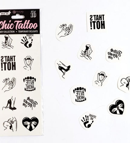 SECRET PLAY - ENSEMBLE DE 10 TATOUAGES TEMPORAIRES KINKY COLLECTION by SECRETPLAY