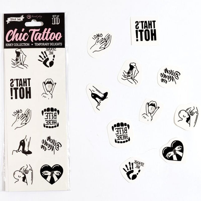 SECRET PLAY - ENSEMBLE DE 10 TATOUAGES TEMPORAIRES KINKY COLLECTION by SECRETPLAY