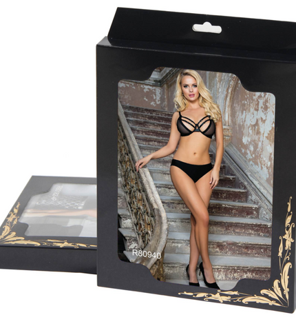 SUBBLIME - ENSEMBLE DEUX PIÈCES DE SOUTIEN-GORGE TRANSPARENT ET BANDES S/M by SUBBLIME SETS