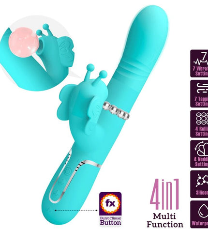 PRETTY LOVE - VIBRATEUR MULTIFONCTION LAPIN 4 EN 1 PAPILLON AQUA VERT by PRETTY LOVE FLIRTATION