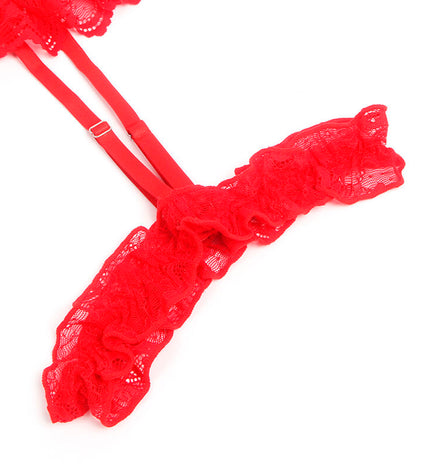 SUBBLIME - TEDDY AVEC JARRETIÈRE AVEC DÉTAIL DENTELLE ET BANDES ROUGE S/M by SUBBLIME BODIES