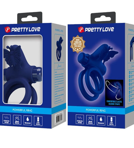 PRETTY LOVE - JAMELE DOUBLE ANNEAU AVEC VIBRATION & STIMULATEUR DE PAPILLON BLEU by PRETTY LOVE MALE
