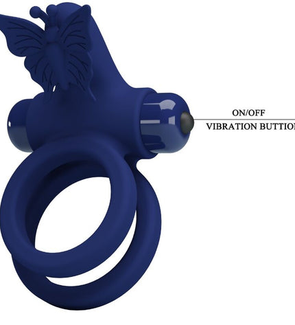 PRETTY LOVE - JAMELE DOUBLE ANNEAU AVEC VIBRATION & STIMULATEUR DE PAPILLON BLEU by PRETTY LOVE MALE