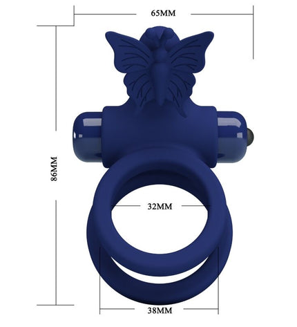 PRETTY LOVE - JAMELE DOUBLE ANNEAU AVEC VIBRATION & STIMULATEUR DE PAPILLON BLEU by PRETTY LOVE MALE