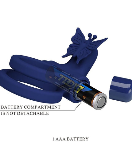 PRETTY LOVE - JAMELE DOUBLE ANNEAU AVEC VIBRATION & STIMULATEUR DE PAPILLON BLEU by PRETTY LOVE MALE