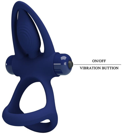 PRETTY LOVE - MAT DOUBLE ANNEAU AVEC VIBRATION & STIMULATEUR BLEU by PRETTY LOVE MALE