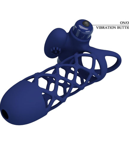 PRETTY LOVE - GIANN ANNEAU VIBRATEUR AVEC GAINE EN SILICONE BLEU by PRETTY LOVE MALE