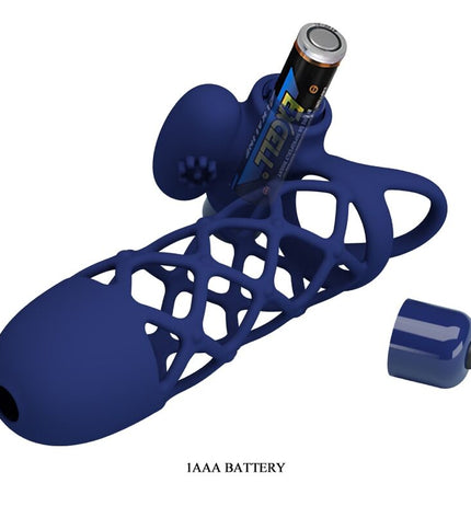 PRETTY LOVE - GIANN ANNEAU VIBRATEUR AVEC GAINE EN SILICONE BLEU by PRETTY LOVE MALE