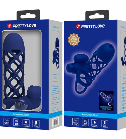PRETTY LOVE - GIANN ANNEAU VIBRATEUR AVEC GAINE EN SILICONE BLEU by PRETTY LOVE MALE