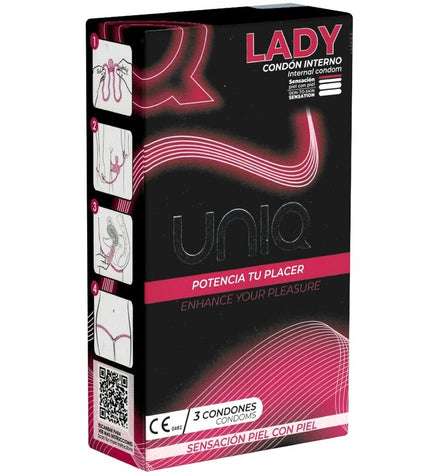 UNIQ - LADY CONDOM PRÉSERVATIFS FÉMININS SANS LATEX AVEC PORTE-JARRETELLES 3 UNITÉS - Concombre Boutique