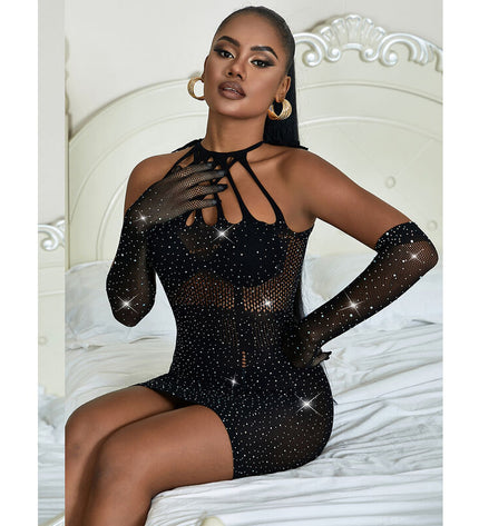 SUBBLIME - 952235 ROBE RÉSEILLE AVEC STRASS NOIR TAILLE UNIQUE by SUBBLIME DRESSES