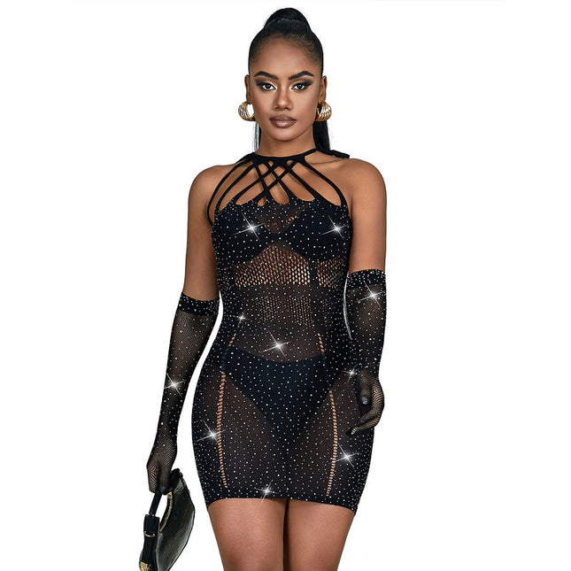 SUBBLIME - 952235 ROBE RÉSEILLE AVEC STRASS NOIR TAILLE UNIQUE by SUBBLIME DRESSES