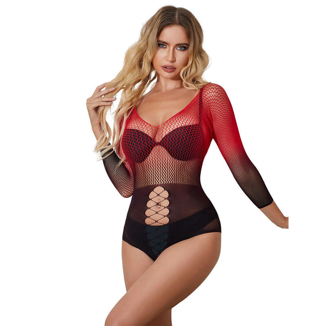 SUBBLIME - 952259 ROBE RÉSILLE ÉLASTIQUE MANCHES LONGUES DÉGRADÉ ROUGE ET NOIR TAILLE UNIQUE by SUBBLIME DRESSES
