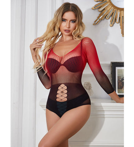 SUBBLIME - 952259 ROBE RÉSILLE ÉLASTIQUE MANCHES LONGUES DÉGRADÉ ROUGE ET NOIR TAILLE UNIQUE by SUBBLIME DRESSES