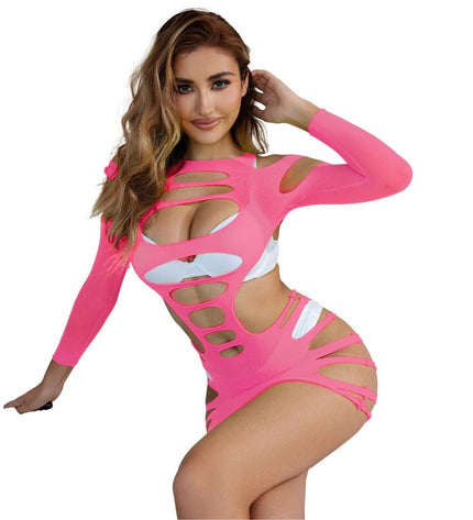 SUBBLIME - 952273 ROBE RÉSILLE ÉLASTIQUE MANCHES LONGUES ROSE TAILLE UNIQUE by SUBBLIME DRESSES