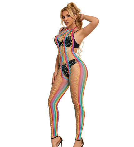 SUBBLIME - 952358 BODYSTOCKING COL DOS NU EN MAILLE ARC-EN-CIEL XS/M by SUBBLIME BODYSTOCKINGS