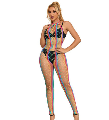 SUBBLIME - 952358 BODYSTOCKING COL DOS NU EN MAILLE ARC-EN-CIEL XS/M by SUBBLIME BODYSTOCKINGS