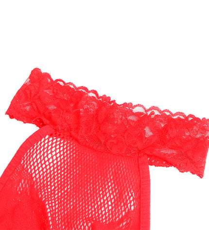 SUBBLIME - 952372 BODYSTOCKING RÉSILLE ET DENTELLE SANS FOURRURE COL MONTANT ROUGE TAILLE UNIQUE by SUBBLIME BODYSTOCKINGS