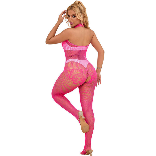 SUBBLIME - 952389 BODYSTOCKING RÉSILLE ET DENTELLE SANS FOURRURE AVEC COL MONTANT ROSE TAILLE UNIQUE by SUBBLIME BODYSTOCKINGS