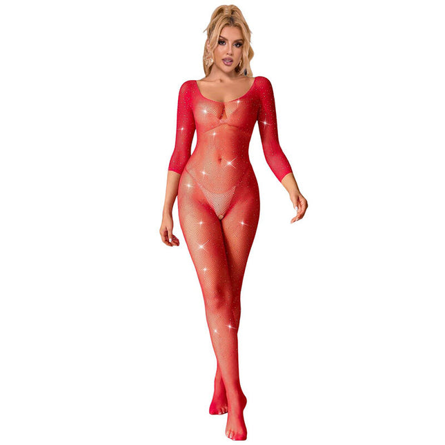 SUBBLIME - 952419 BODYSTOCKING RÉSILLE AVEC LOSANGES MANCHES LONGUES ROUGE XS/M by SUBBLIME BODYSTOCKINGS